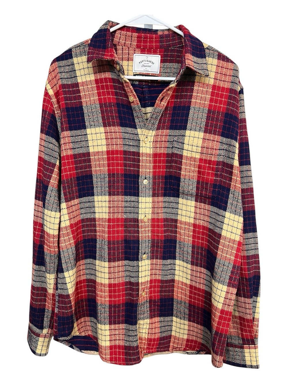 Portuguese Flannel Shirt Men Large Plaid Cotton Button Up